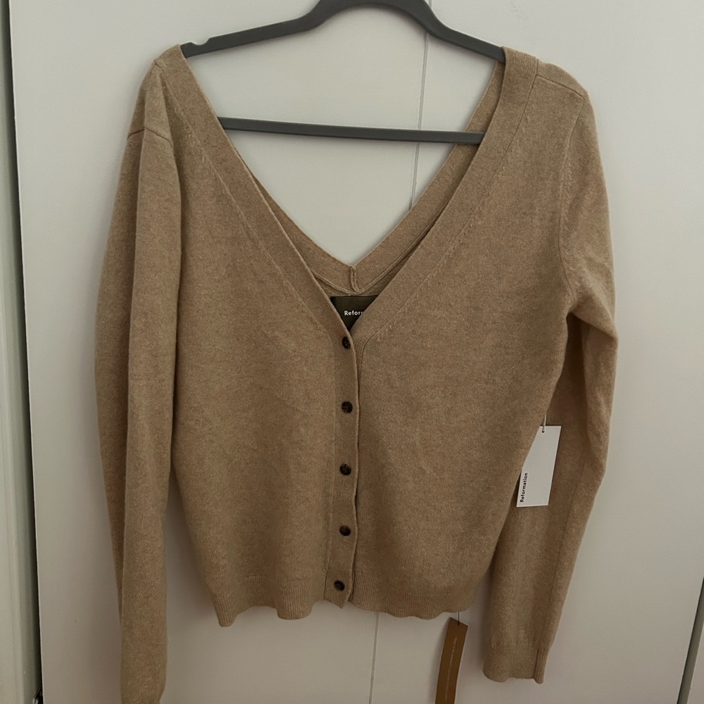 Reformation cropped tan cardigan